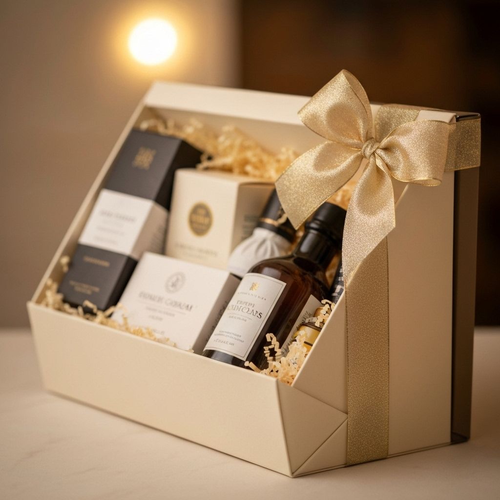 Elegant gift hamper with a satin ribbon in luxury composition