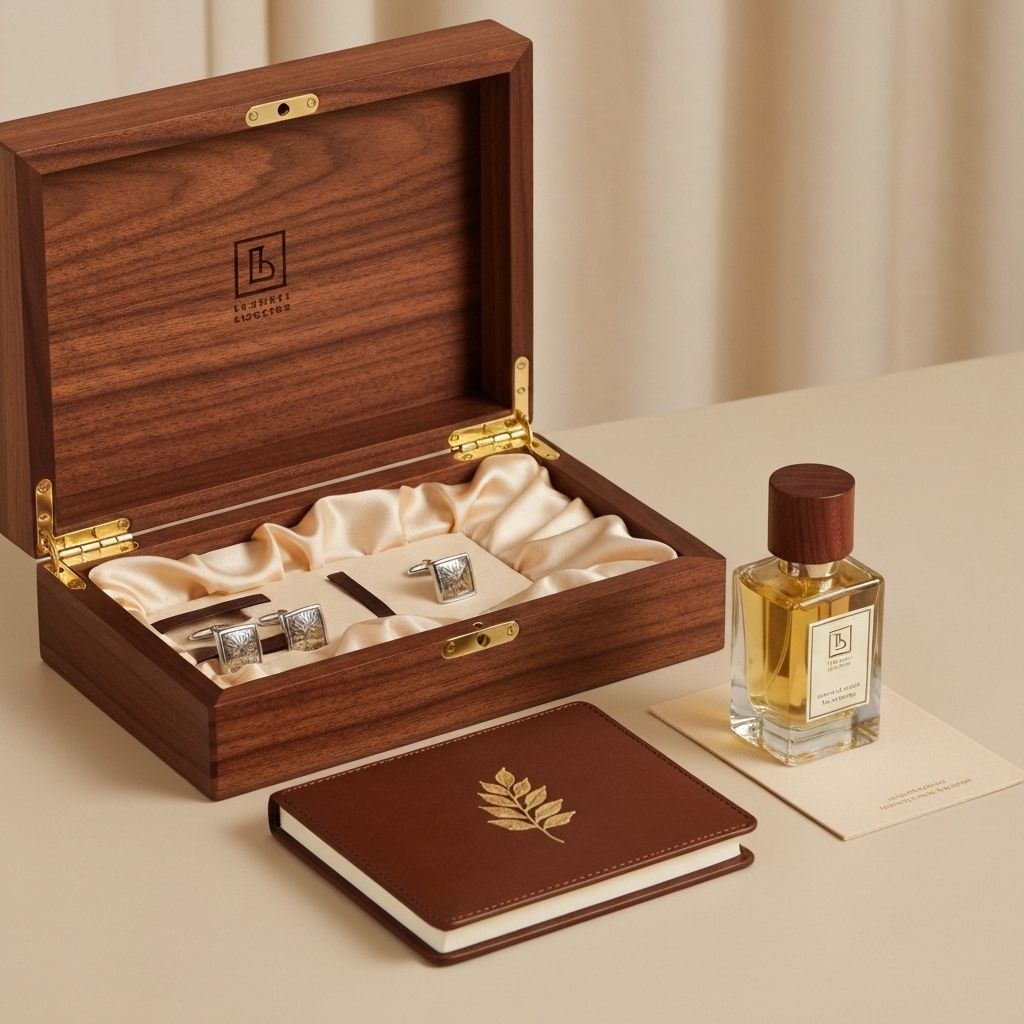 Premium gifting presentation box and accessories in a refined setup